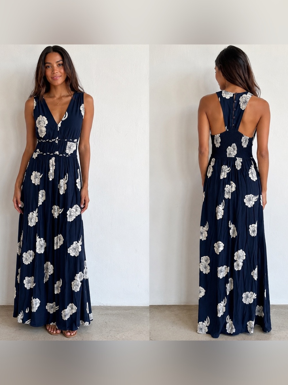 Japna Navy Maxi Dress with Floral Print